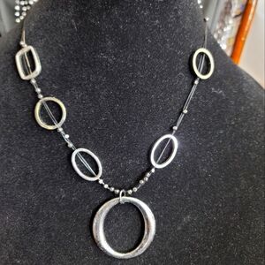 NY Necklace Silver Tone 3 Wire Signed NY Round Pendants and Beads